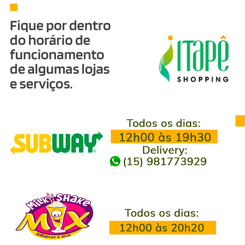 Horário de Funcionamento Lojas Itapê Shopping