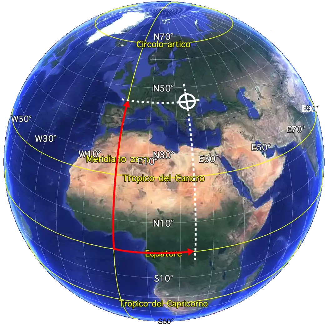 Determinare la posizione sul globo con le coordinate geografiche, latitudine e longitudine