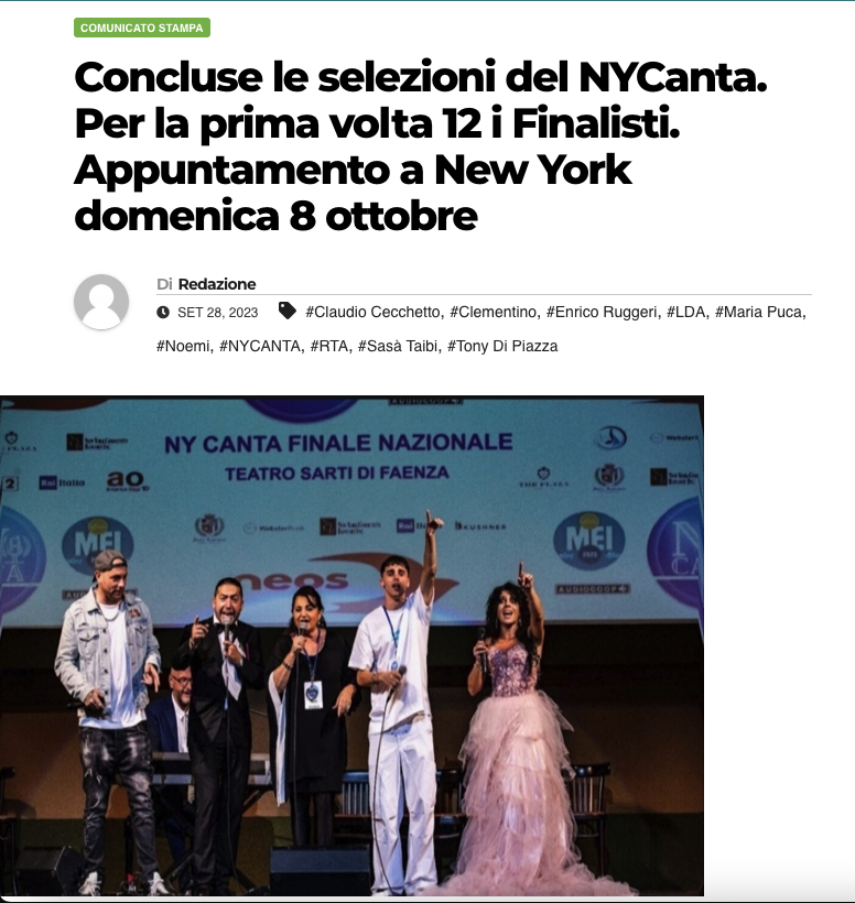 NYCanta, il Festival della Musica italiana di New York - Edizione 2023 -  Comunità Radiotelevisiva Italofona