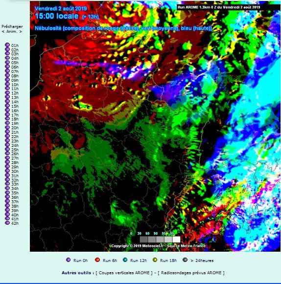 carte nebulosite prevision comparatif nuages hauts bas moyens